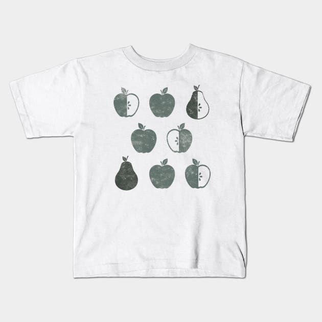 Distressed Apples and Pears in Weathered Grey Kids T-Shirt by latheandquill